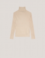 Beige ribbed turtleneck jumper