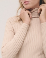 Beige ribbed turtleneck jumper