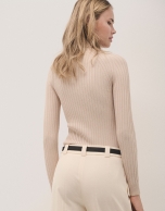 Beige ribbed turtleneck jumper