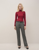 Red ribbed turtleneck jumper