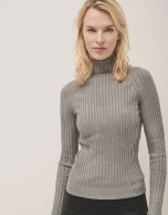 Grey ribbed turtleneck jumper