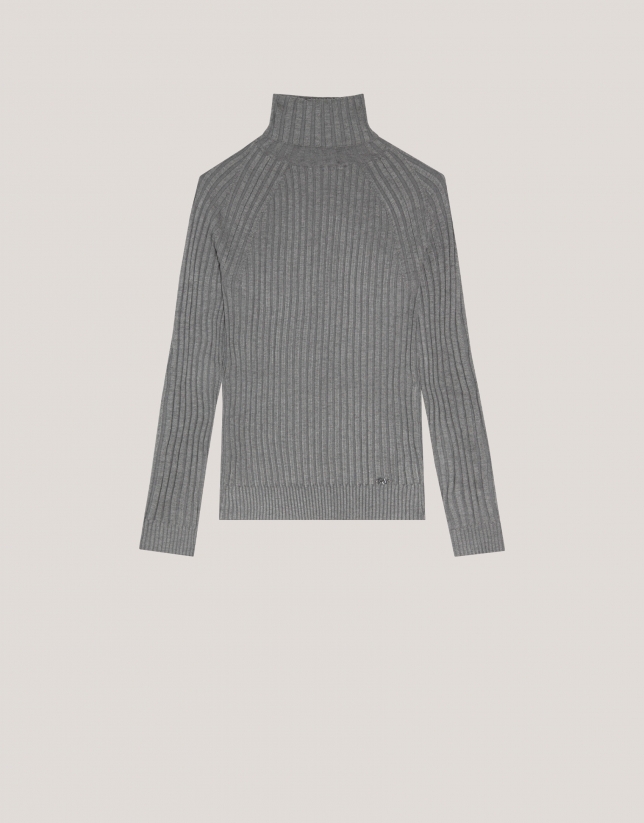 Grey ribbed turtleneck jumper