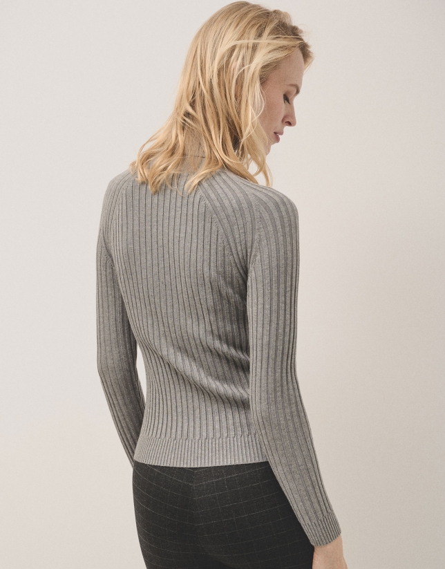 Grey ribbed turtleneck jumper