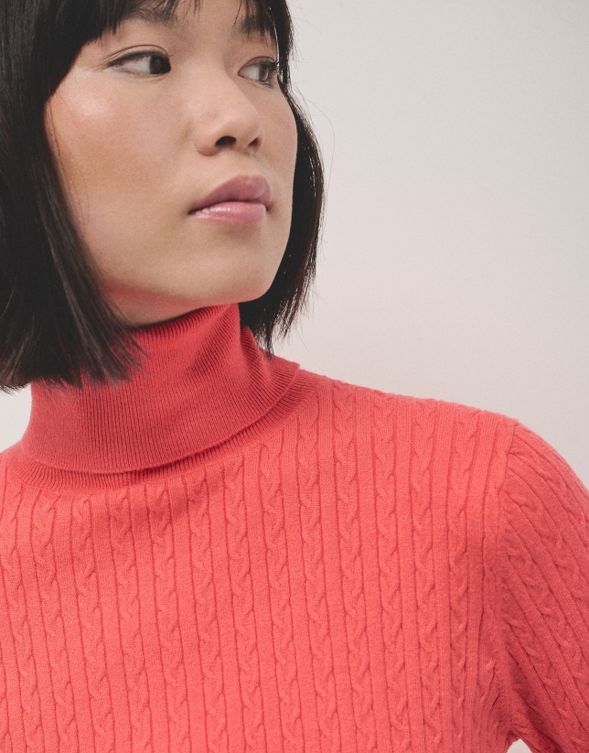 Orange braided knitted jumper