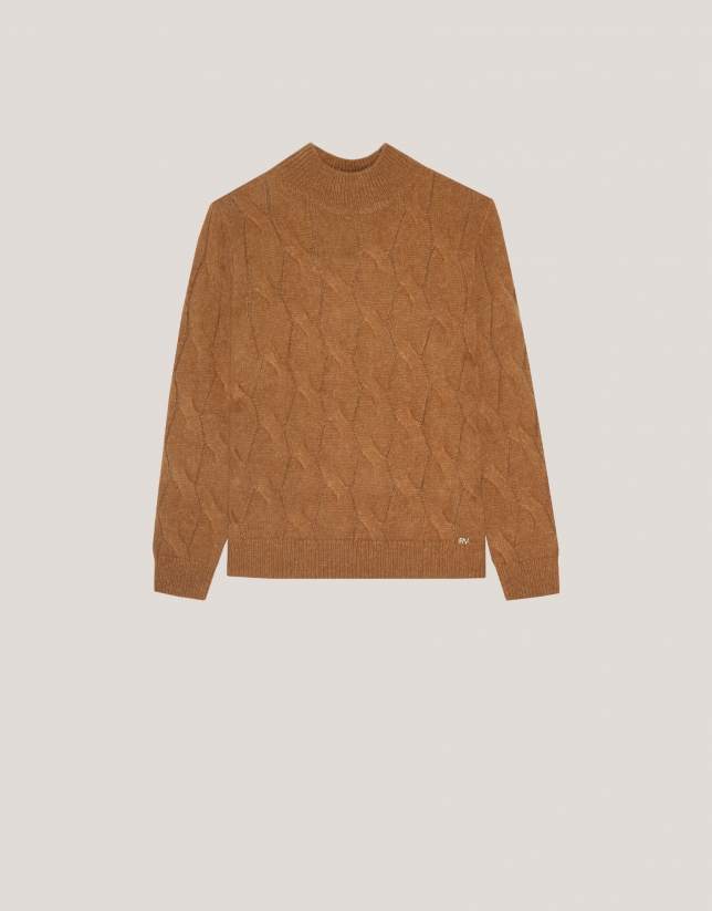 Oversize jumper in a camel chunky cable stitch knitting