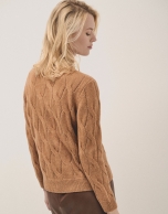 Oversize jumper in a camel chunky cable stitch knitting