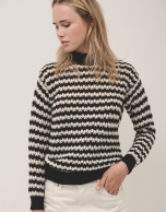 Black and white striped jumper in jacquard knitting