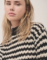 Black and white striped jumper in jacquard knitting