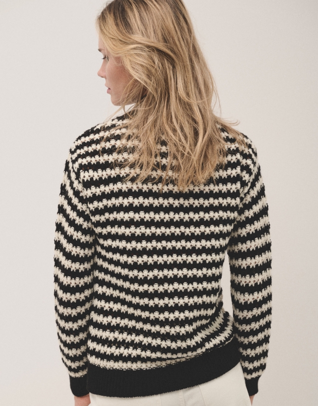 Black and white striped jumper in jacquard knitting