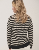 Black and white striped jumper in jacquard knitting