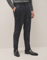 Blue check trousers with darts