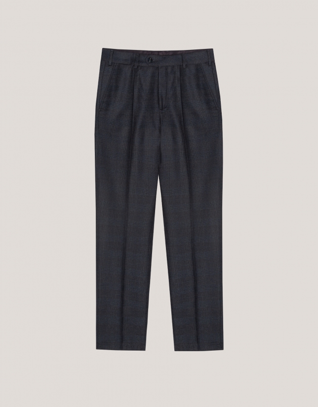 Blue check trousers with darts