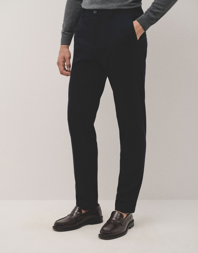 Navy blue blunt knit trousers separate