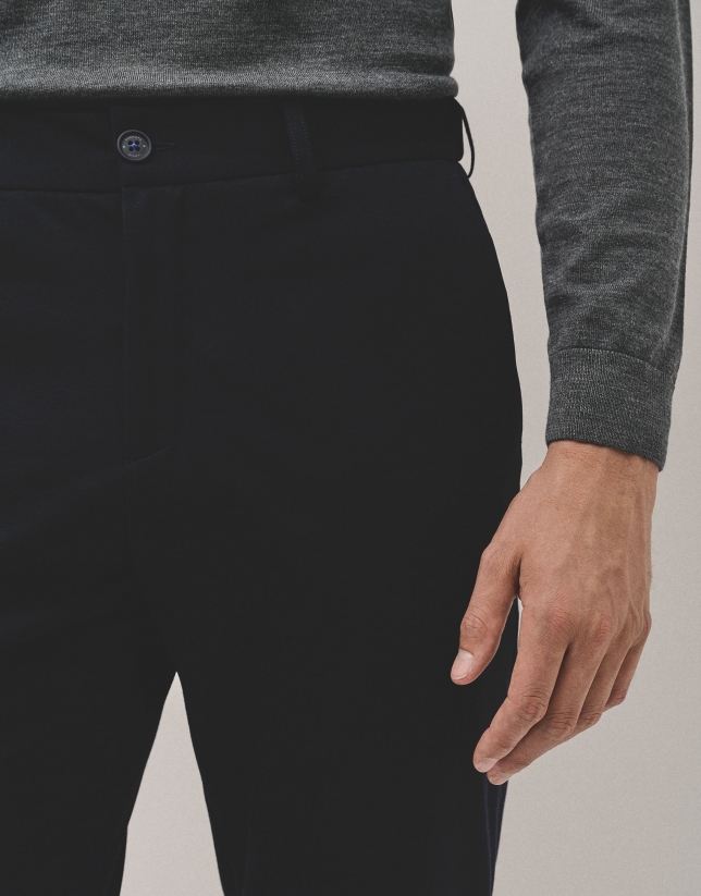 Navy blue blunt knit trousers separate