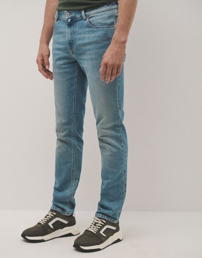 Light blue stone-washed denim jeans