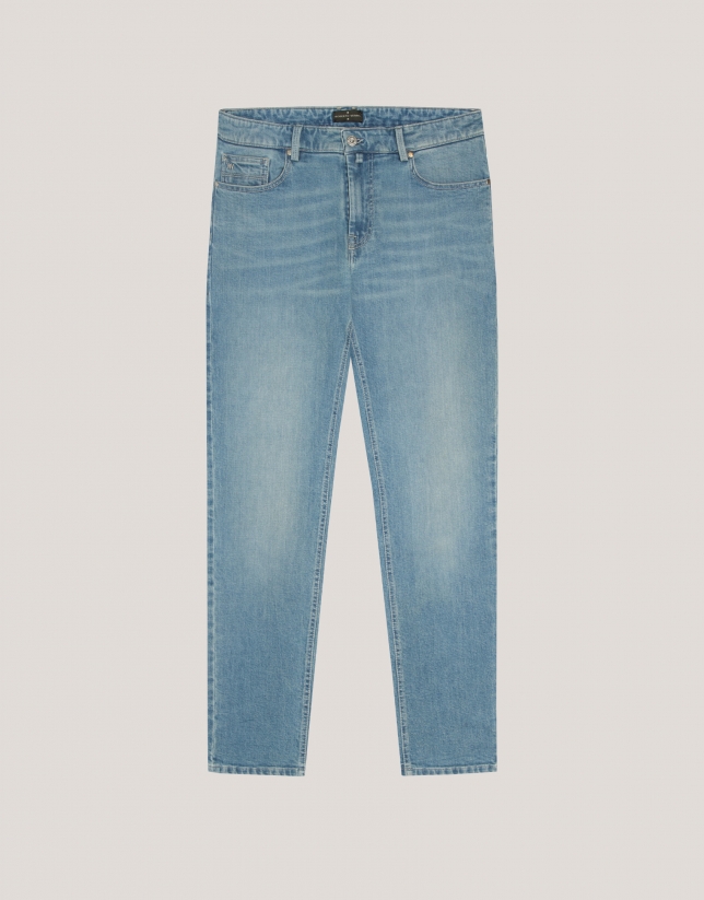 Light blue stone-washed denim jeans