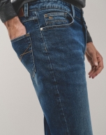 Blue stone-washed denim jeans