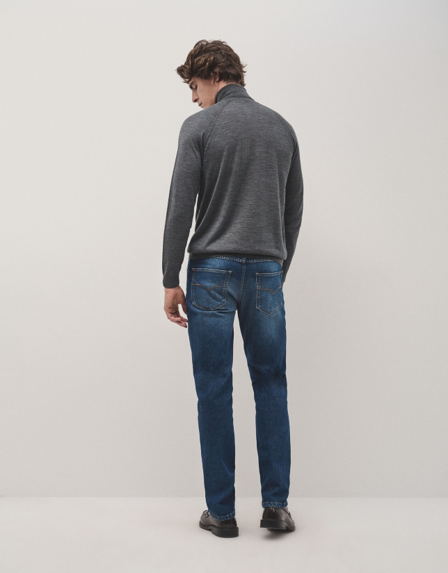 Blue stone-washed denim jeans