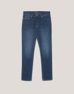 Blue stone-washed denim jeans