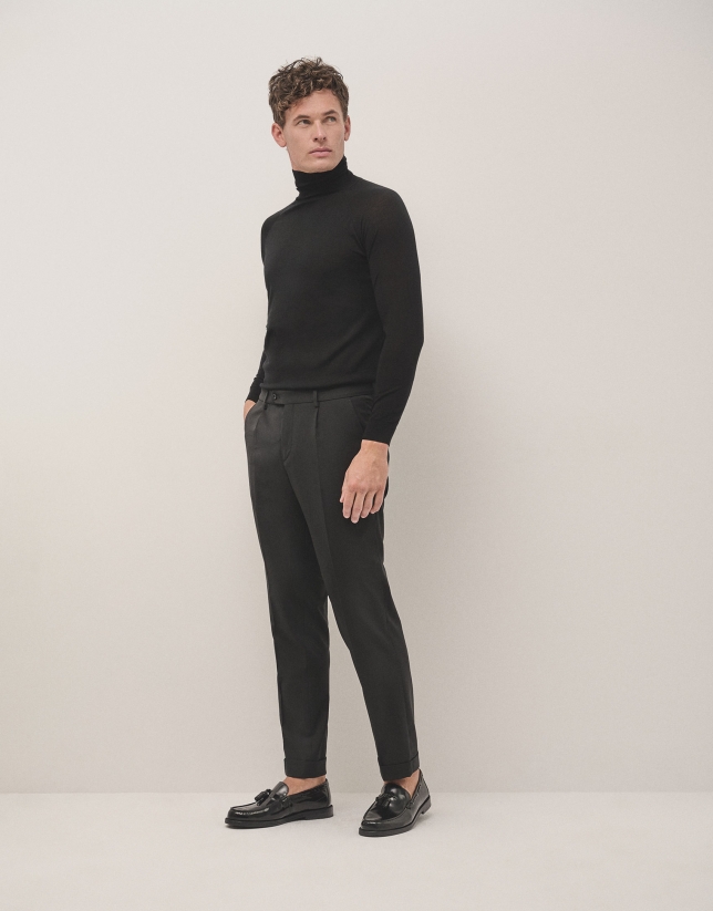 Black dress trousers with turn-up hem