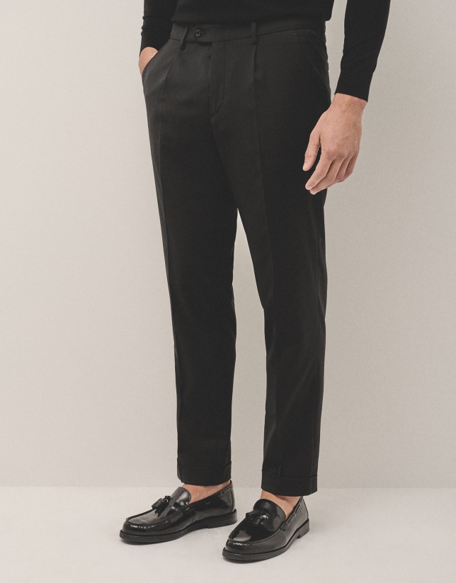 Black dress trousers with turn-up hem