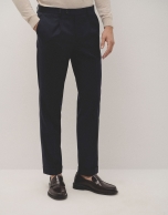 Navy blue dress trousers with turn-up hem