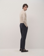 Navy blue dress trousers with turn-up hem