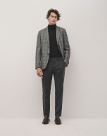 Dark grey dress trousers with turn-up hem