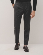 Dark grey dress trousers with turn-up hem