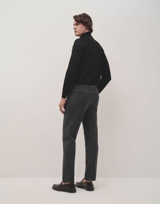 Dark grey dress trousers with turn-up hem