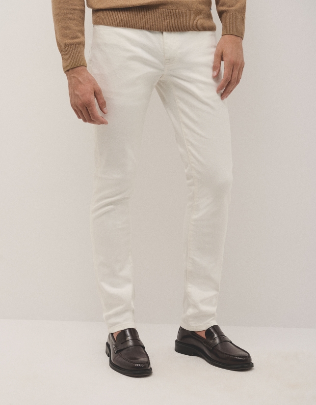 Five pocket dyed twill trousers ecru