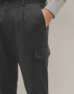 Dark grey twill cargo trousers