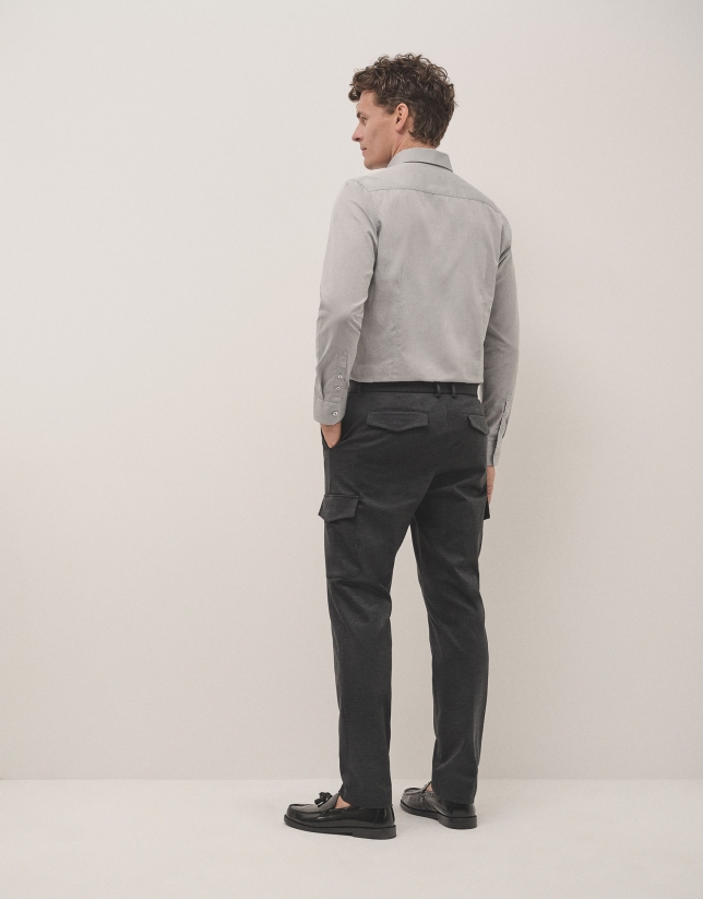 Dark grey twill cargo trousers