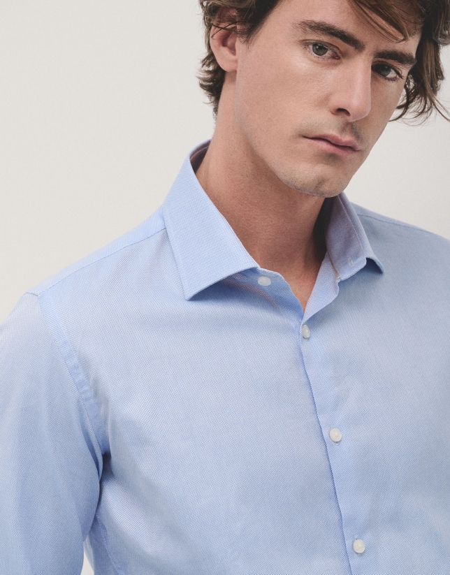 White and blue structured cotton dress shirt