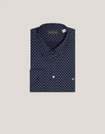 Navy blue regular fit sport shirt with white floral print