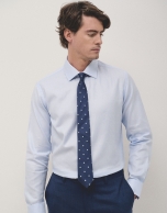 White and blue structured slim fit dress shirt