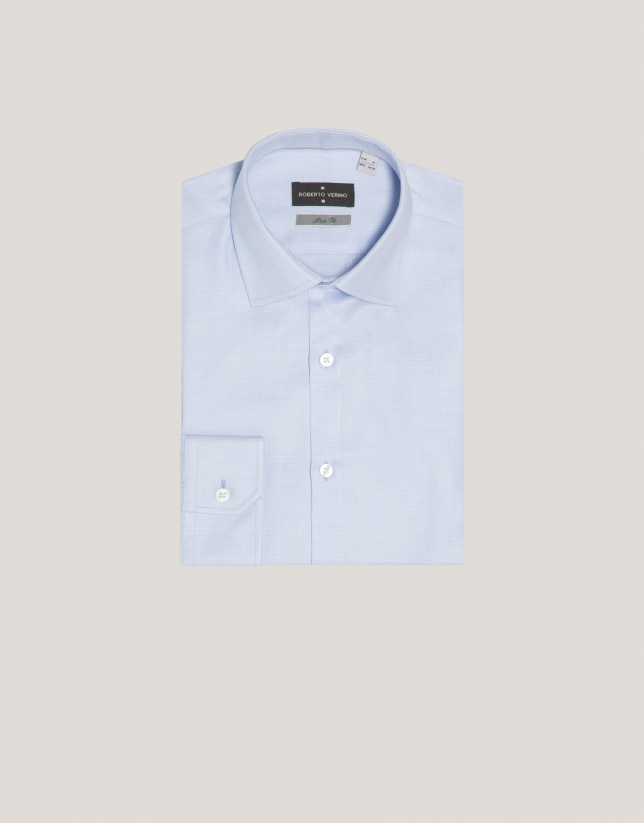 White and blue structured slim fit dress shirt