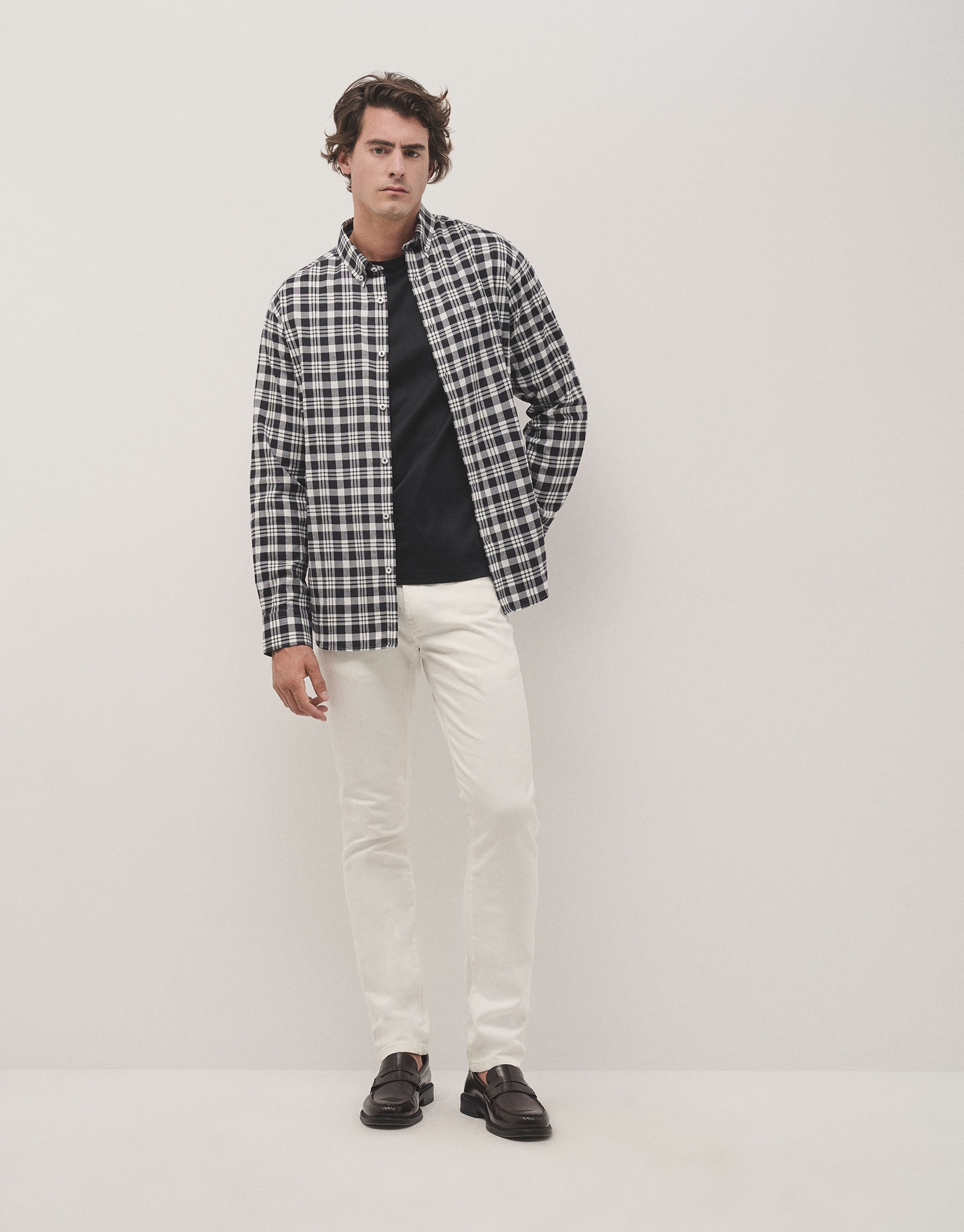 Black and white checked sport shirt