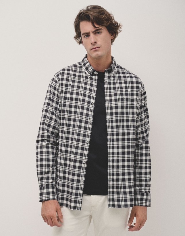 Black and white checked sport shirt