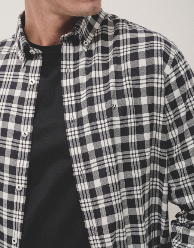 Black and white checked sport shirt