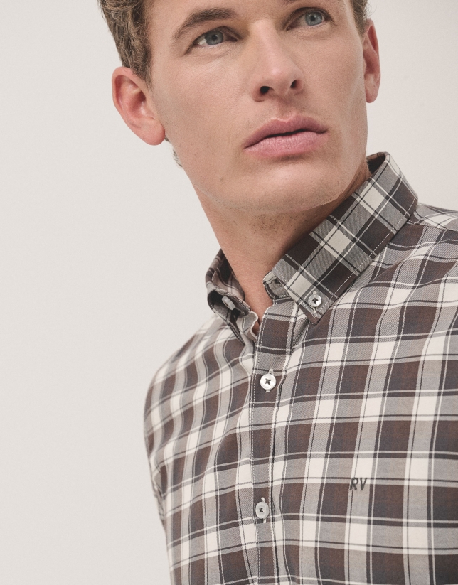 Black, white and brown checked sport shirt