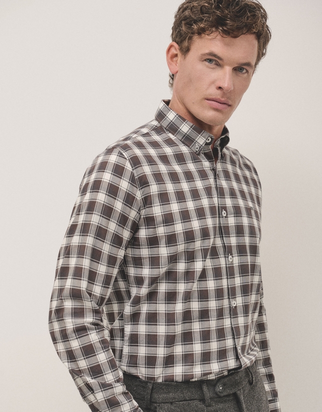 Black, white and brown checked sport shirt