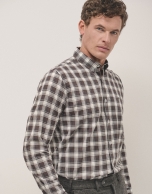 Black, white and brown checked sport shirt