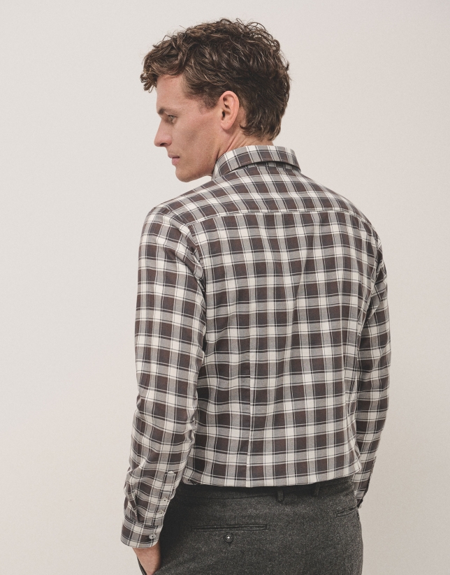 Black, white and brown checked sport shirt