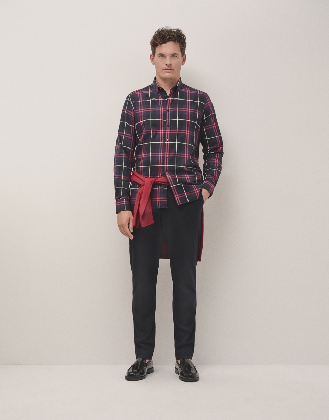 White, red and navy checked sport shirt