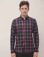 White, red and navy checked sport shirt