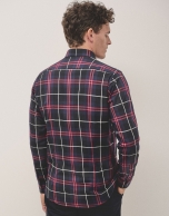 White, red and navy checked sport shirt