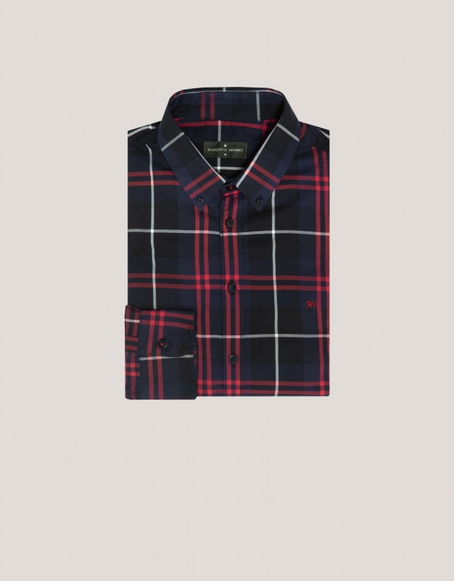 White, red and navy checked sport shirt