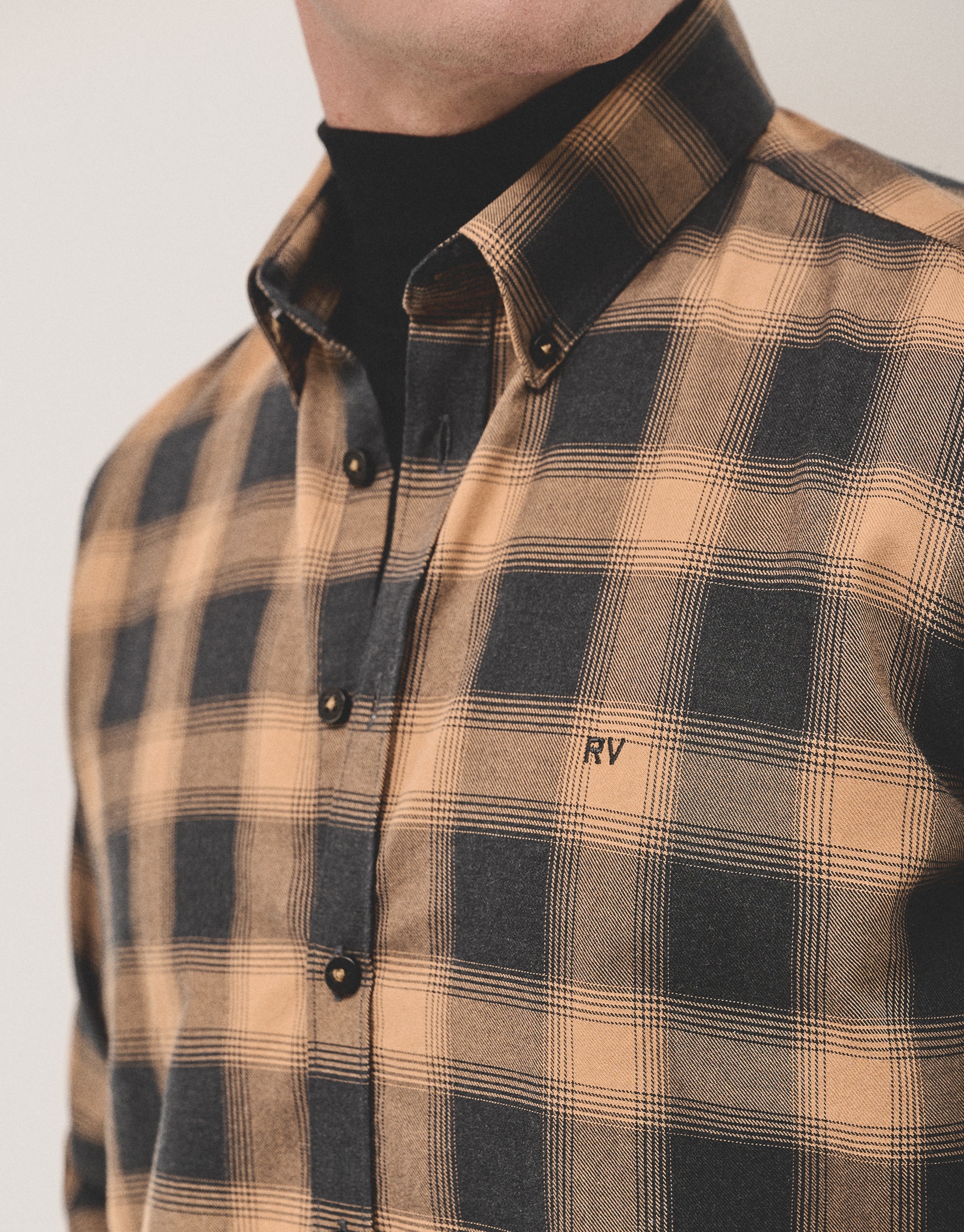 Camel and black checked sport shirt