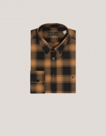 Camel and black checked sport shirt